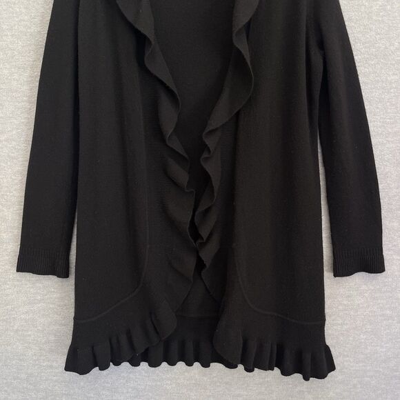 Peck & Peck Wool Cashmere Cardigan Sweater Size M Black Ruffles Frills Longline - Picture 6 of 12